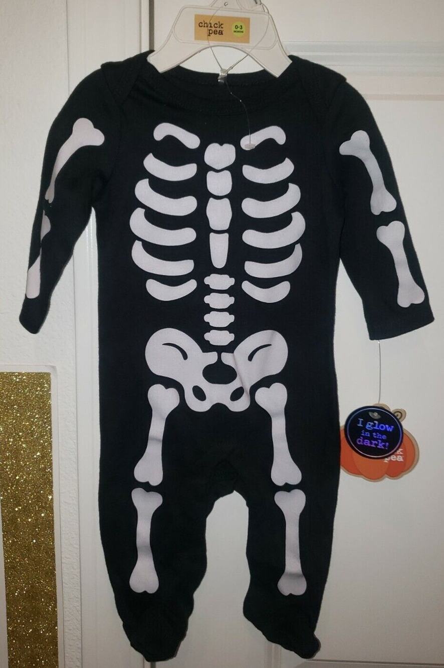 Chick Pea 0-3 Months Skeleton Glow in the dark Halloween outfit Black & White